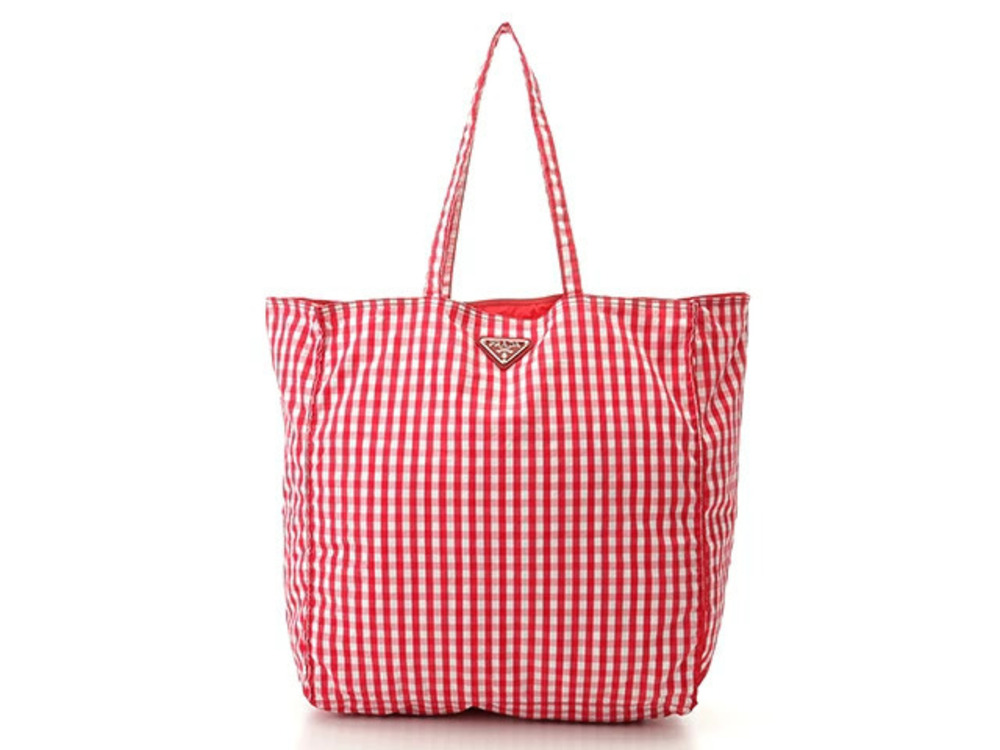 Prada Tote Bag Checkered Eco Red White
